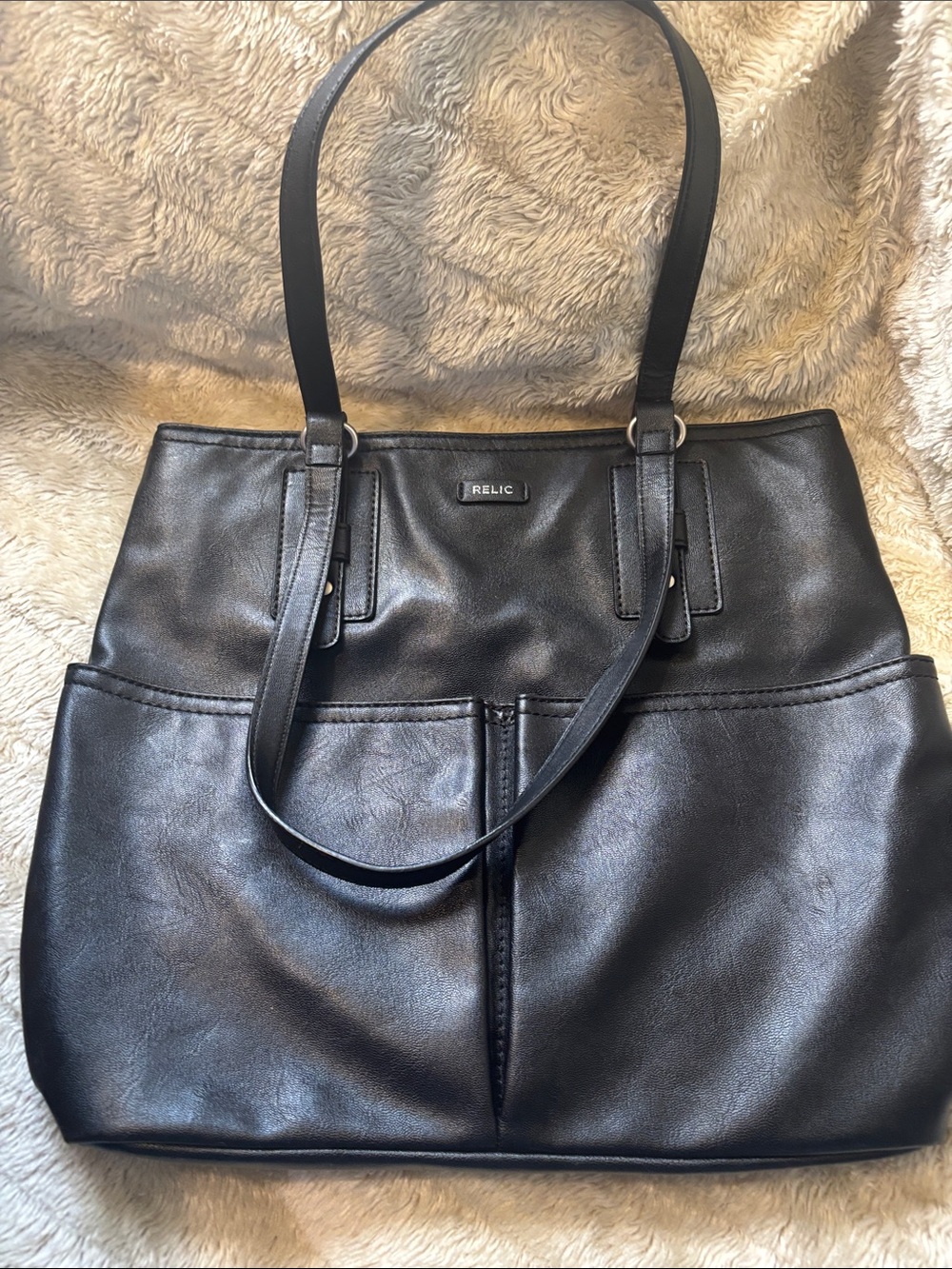 Relic Black Faux Leather Tote with Dual Front Pockets
